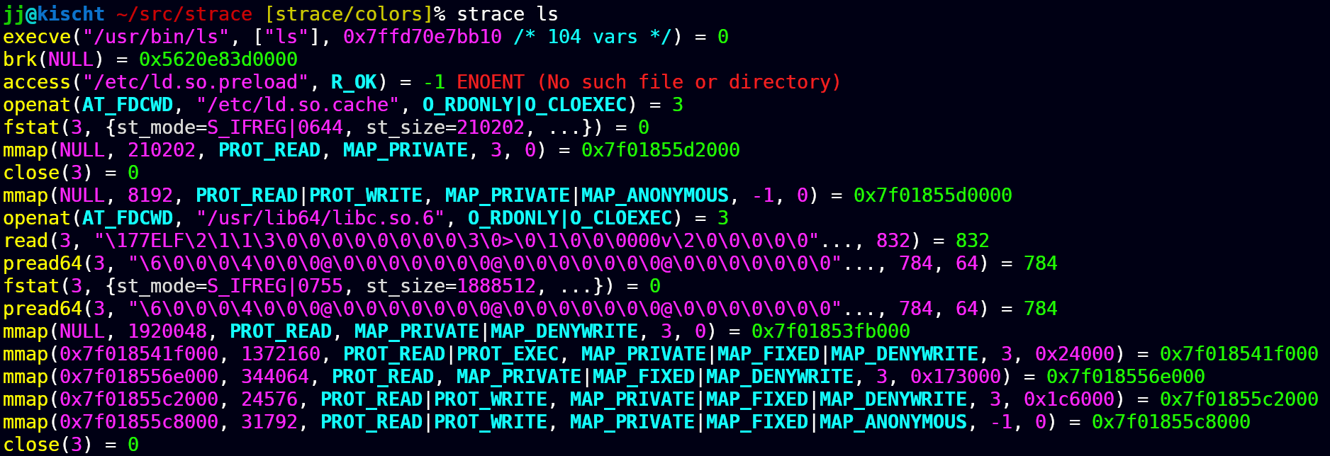 Sample colored output